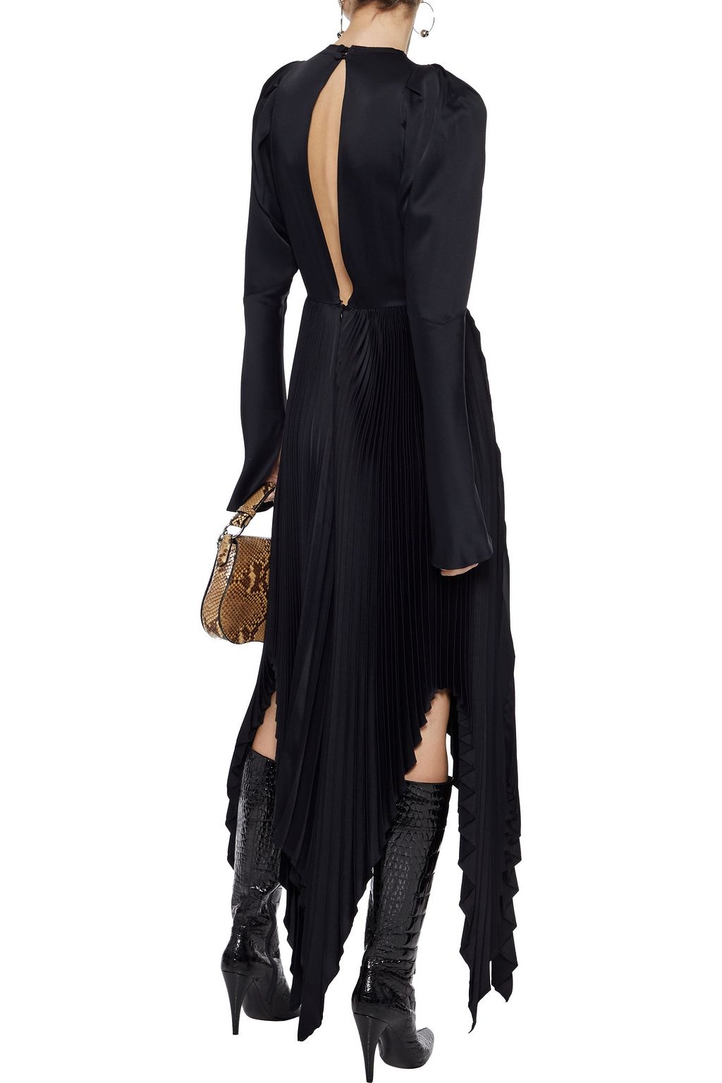 KHAITE Greta asymmetric cutout pleated satin-crepe maxi dress