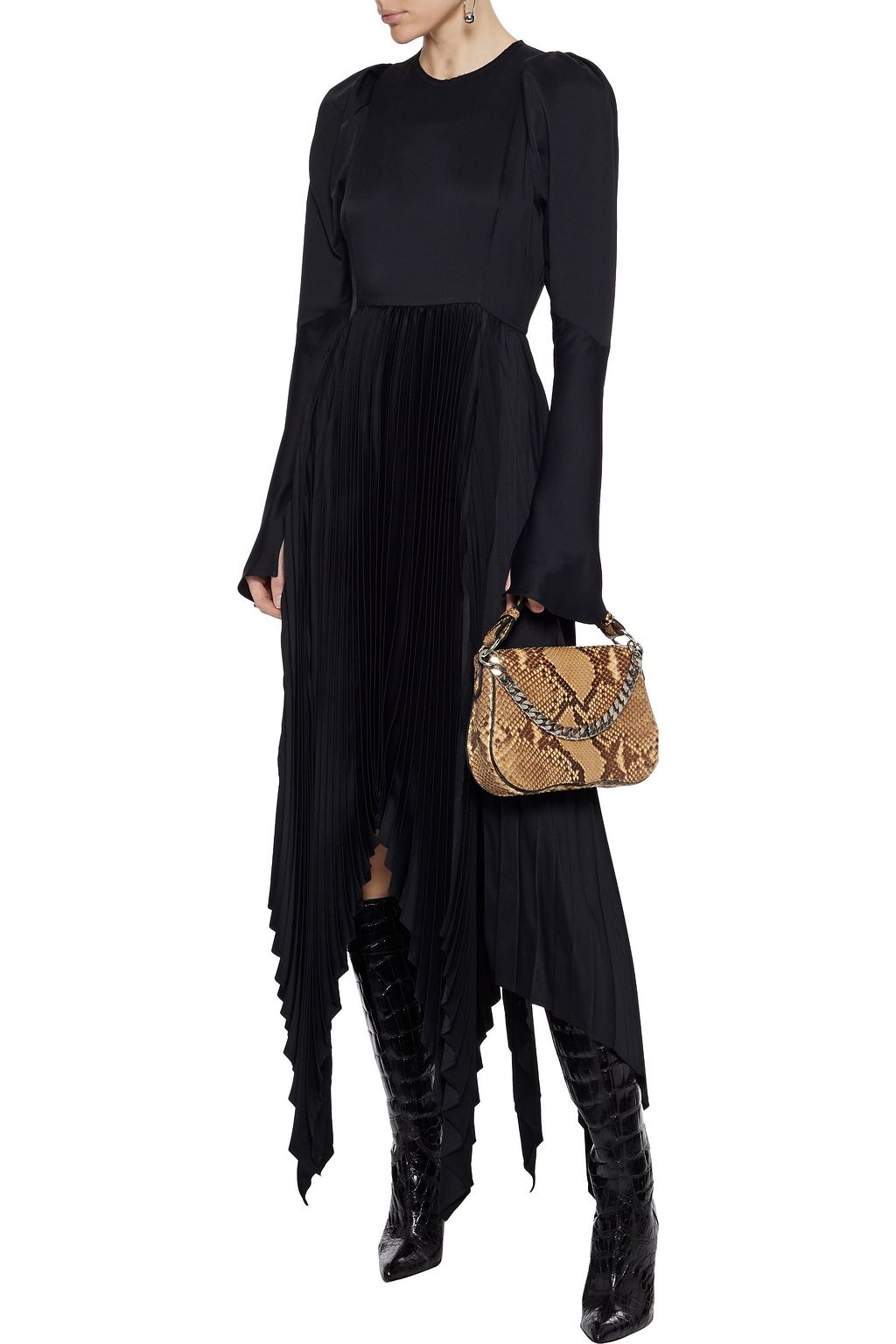 KHAITE Greta asymmetric cutout pleated satin-crepe maxi dress