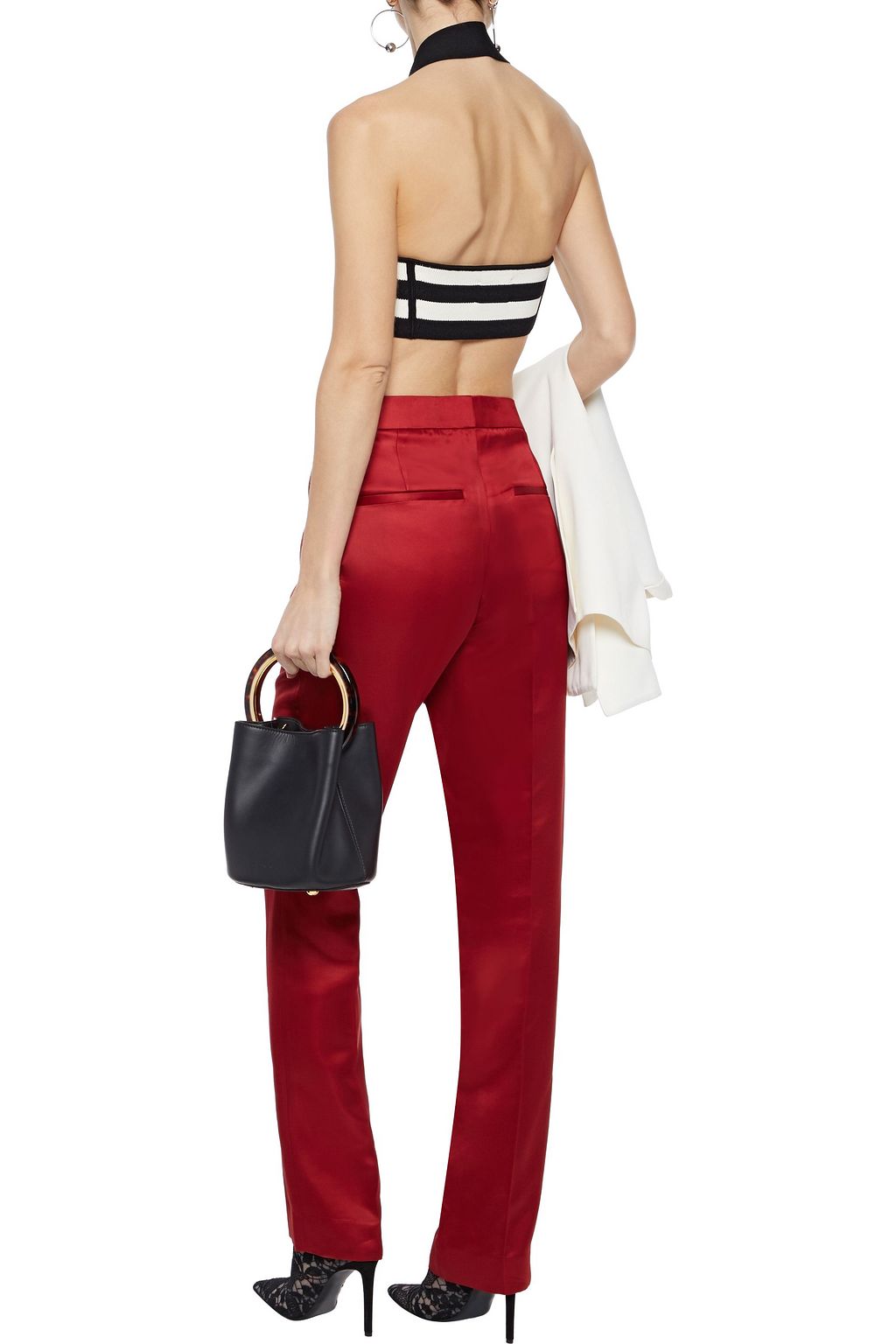 KHAITE Janet striped stretch-knit halterneck bra top