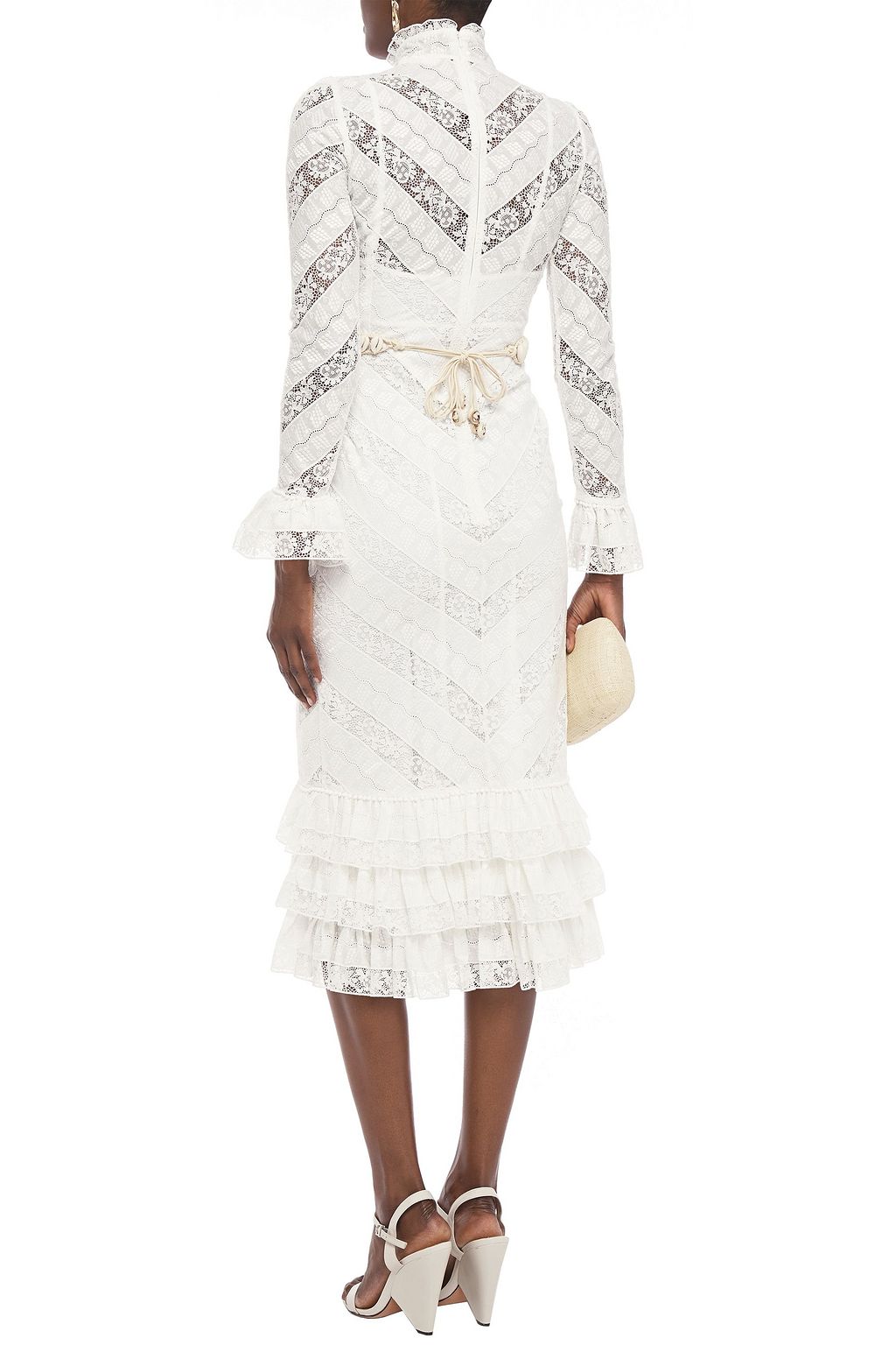 ZIMMERMANN Veneto embellished ruffle-trimmed guipure-lace midi dress