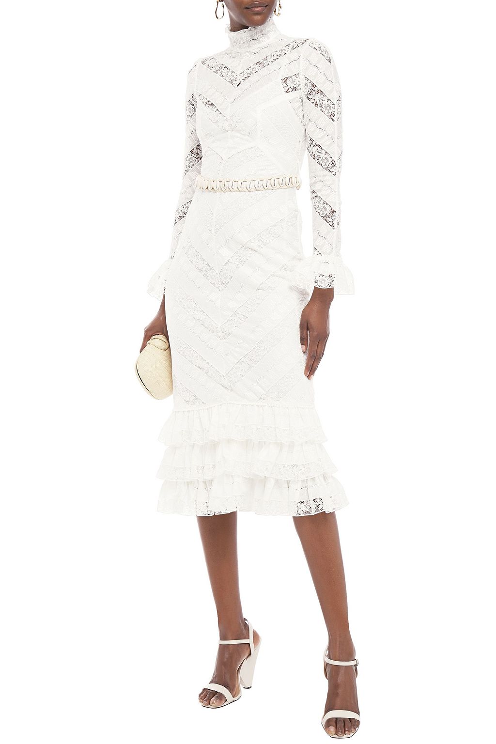 ZIMMERMANN Veneto embellished ruffle-trimmed guipure-lace midi dress