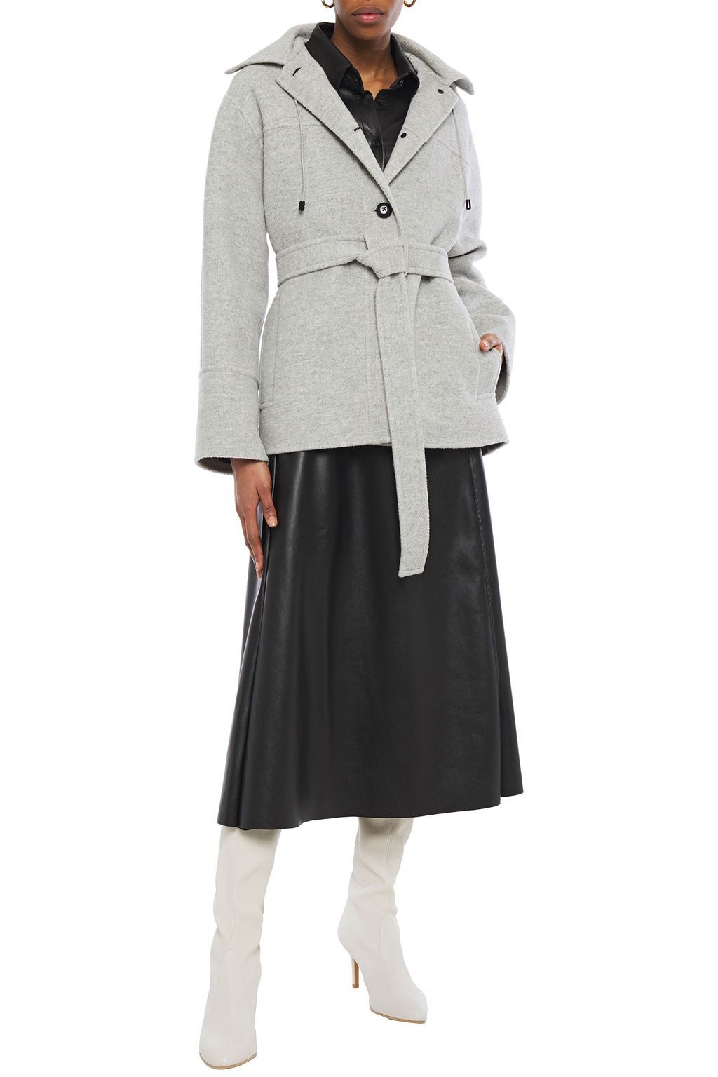 JOSEPH Cargo belted mélange wool-felt hooded coat