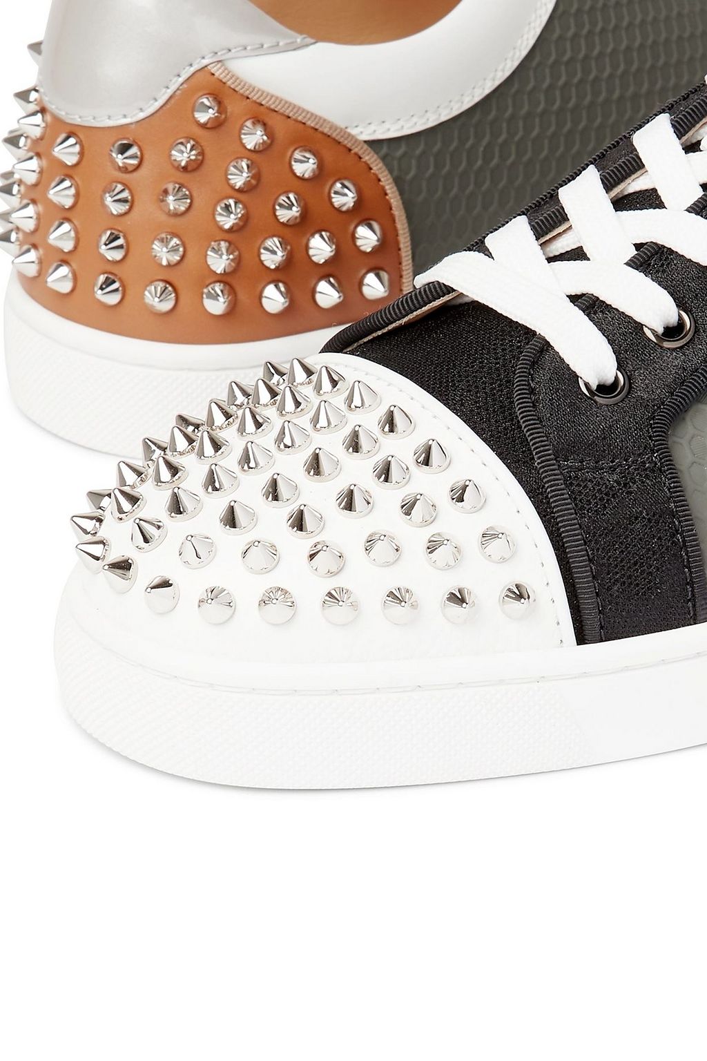 CHRISTIAN LOUBOUTIN Sevaste spiked leather, canvas and mesh sneakers