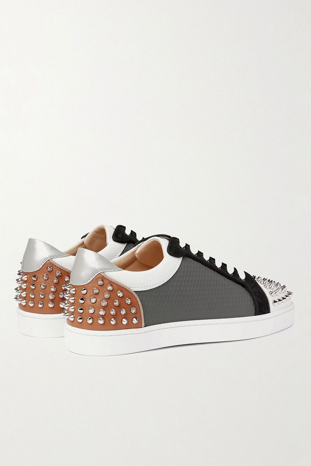 CHRISTIAN LOUBOUTIN Sevaste spiked leather, canvas and mesh sneakers