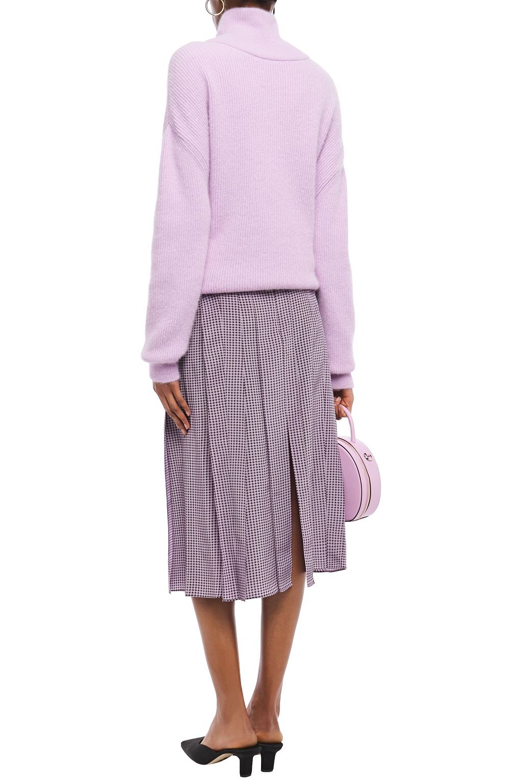JOSEPH Charlie pleated houndstooth silk crepe de chine midi skirt
