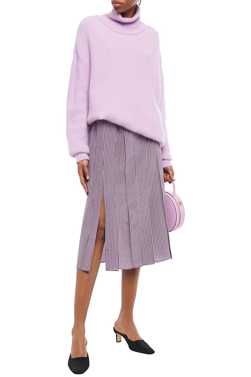JOSEPH Charlie pleated houndstooth silk crepe de chine midi skirt
