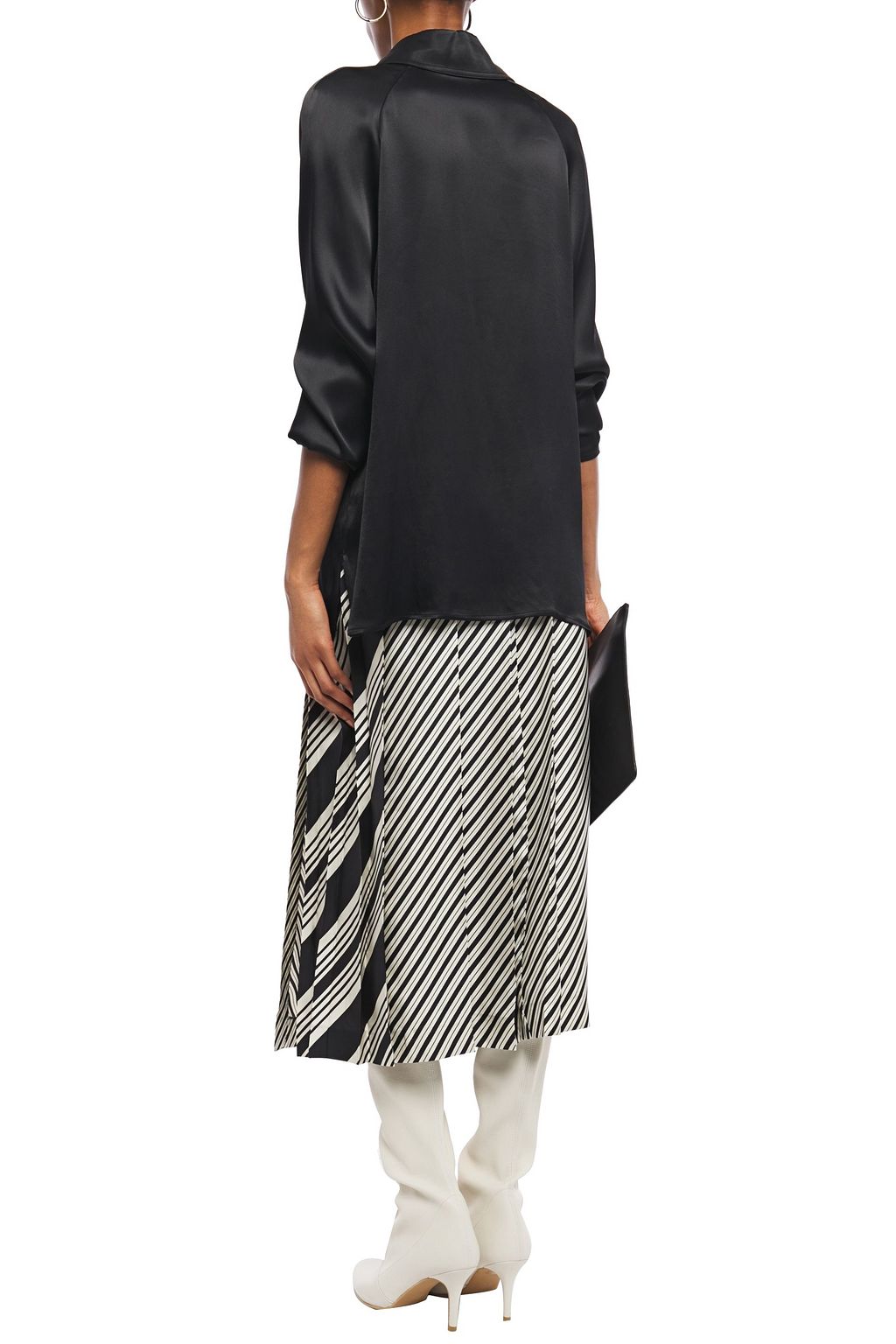 JOSEPH Carey paneled pleated striped silk-twill midi skirt