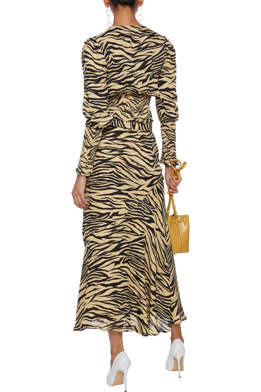 NICHOLAS Cropped shirred zebra-print silk-chiffon top