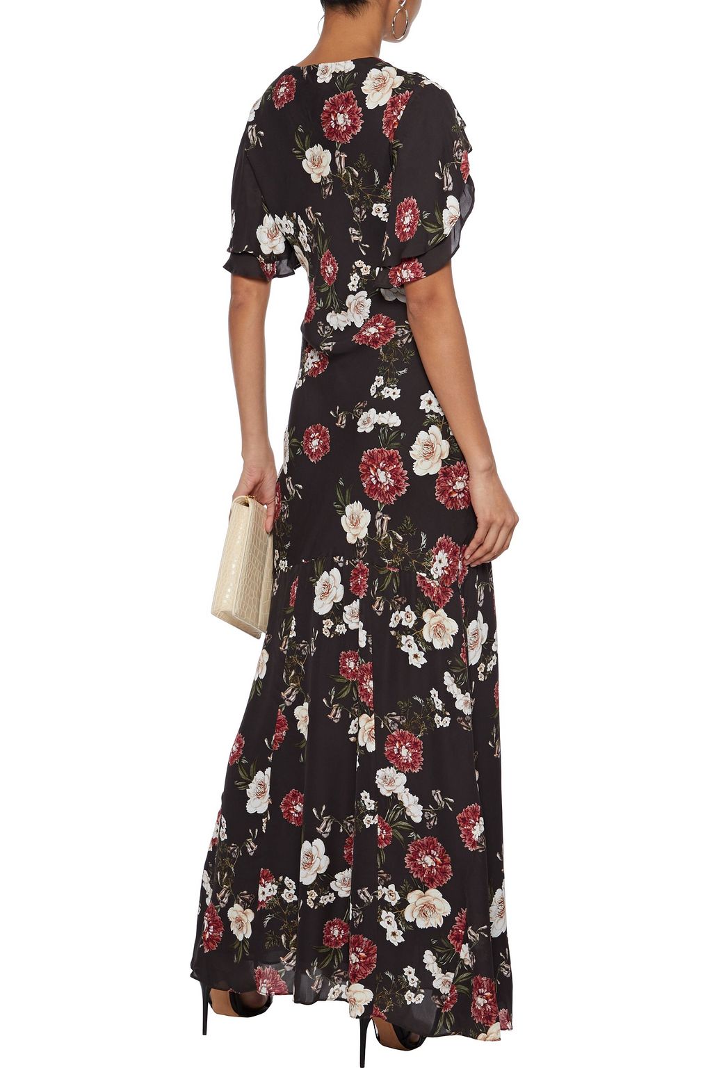 NICHOLAS Fluted pintucked floral-print silk-chiffon maxi dress