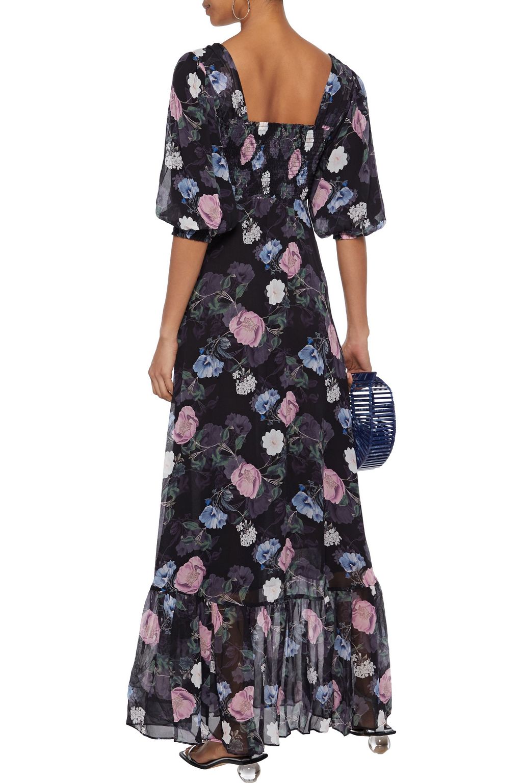 NICHOLAS Shirred floral-print silk-georgette maxi dress