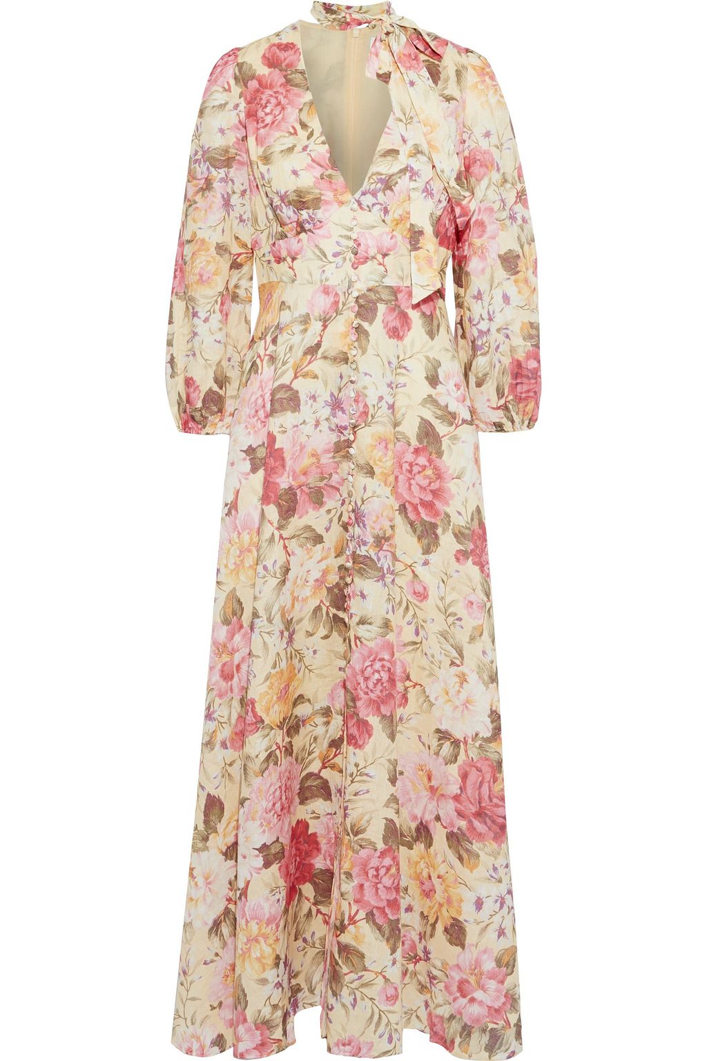 ZIMMERMANN Honour Plunge tie-neck floral-print linen maxi dress | THE ...