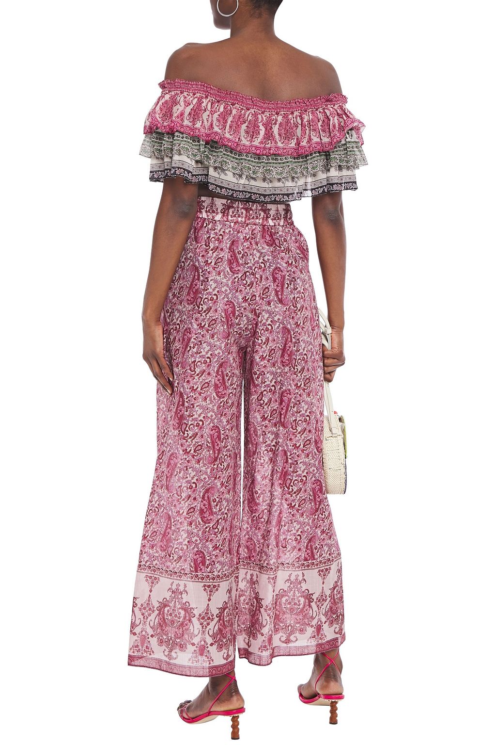 ZIMMERMANN Amari cropped off-the-shoulder printed cotton and silk-blend voile top