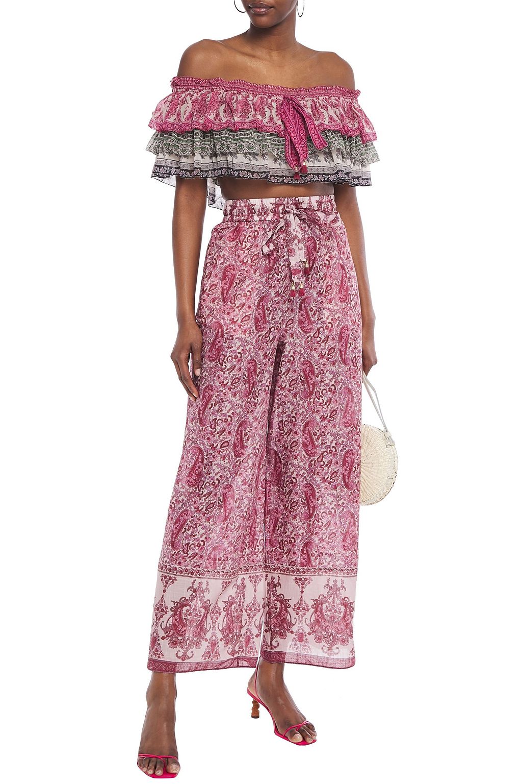 ZIMMERMANN Amari cropped off-the-shoulder printed cotton and silk-blend voile top