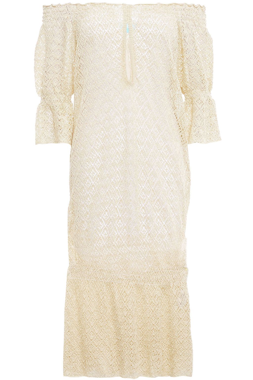 gold one shoulder crochet dress