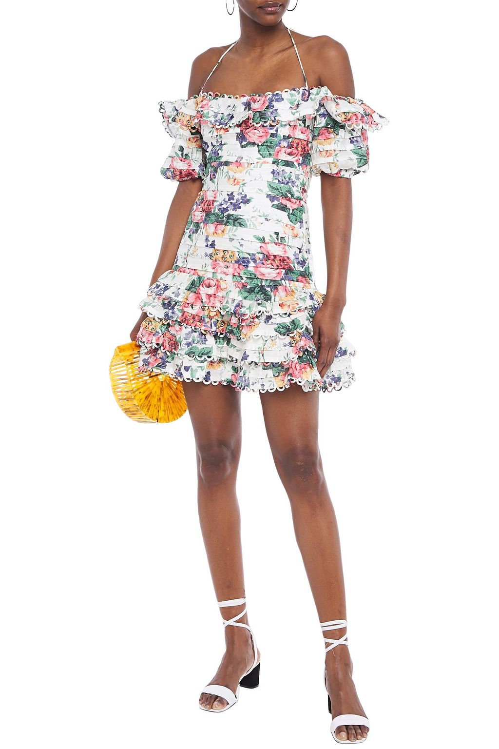 ZIMMERMANN Allia Pintuck off-the-shoulder ruffled linen mini dress