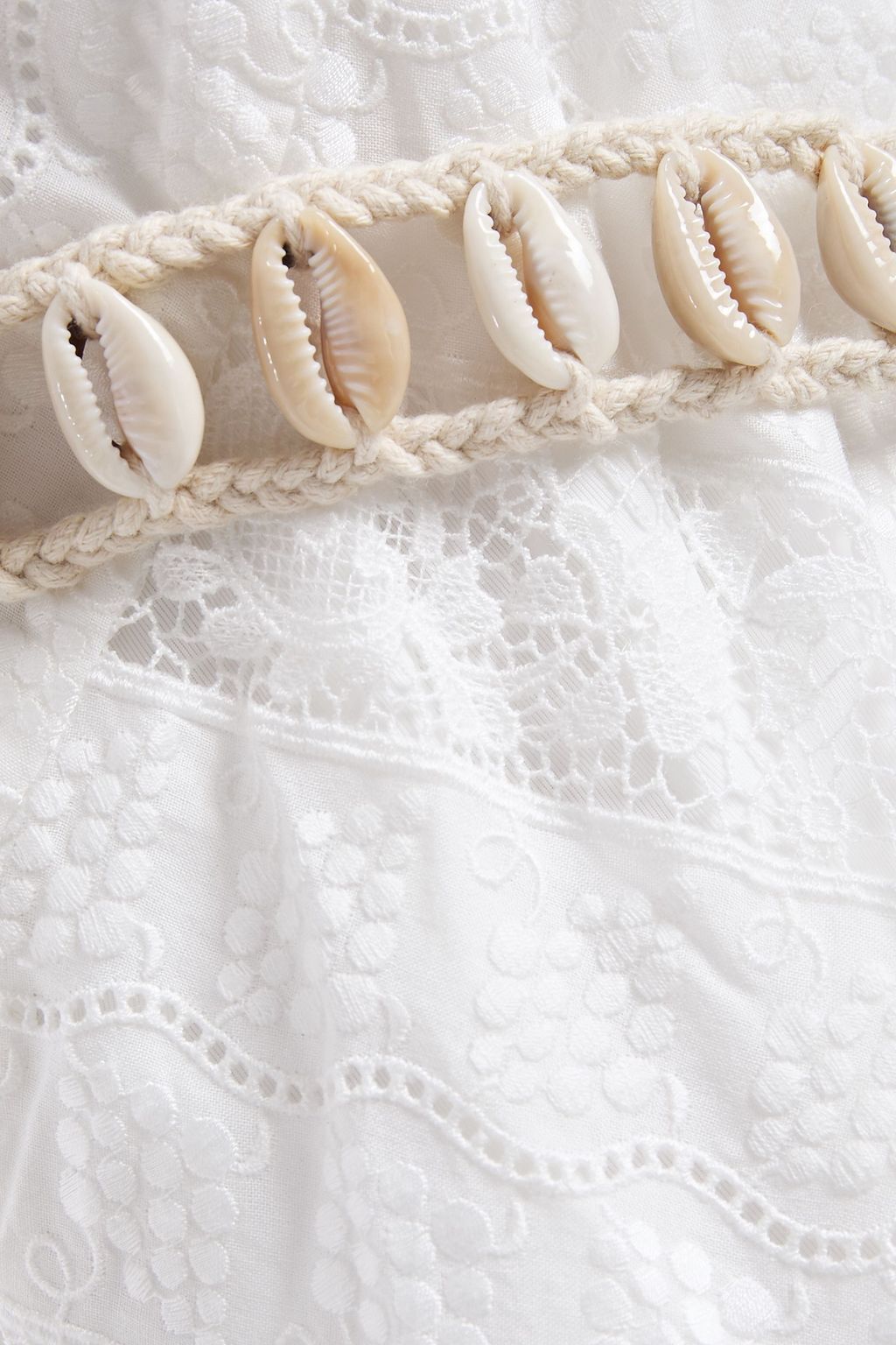 ZIMMERMANN Belted tiered embroidered voile and lace mini dress