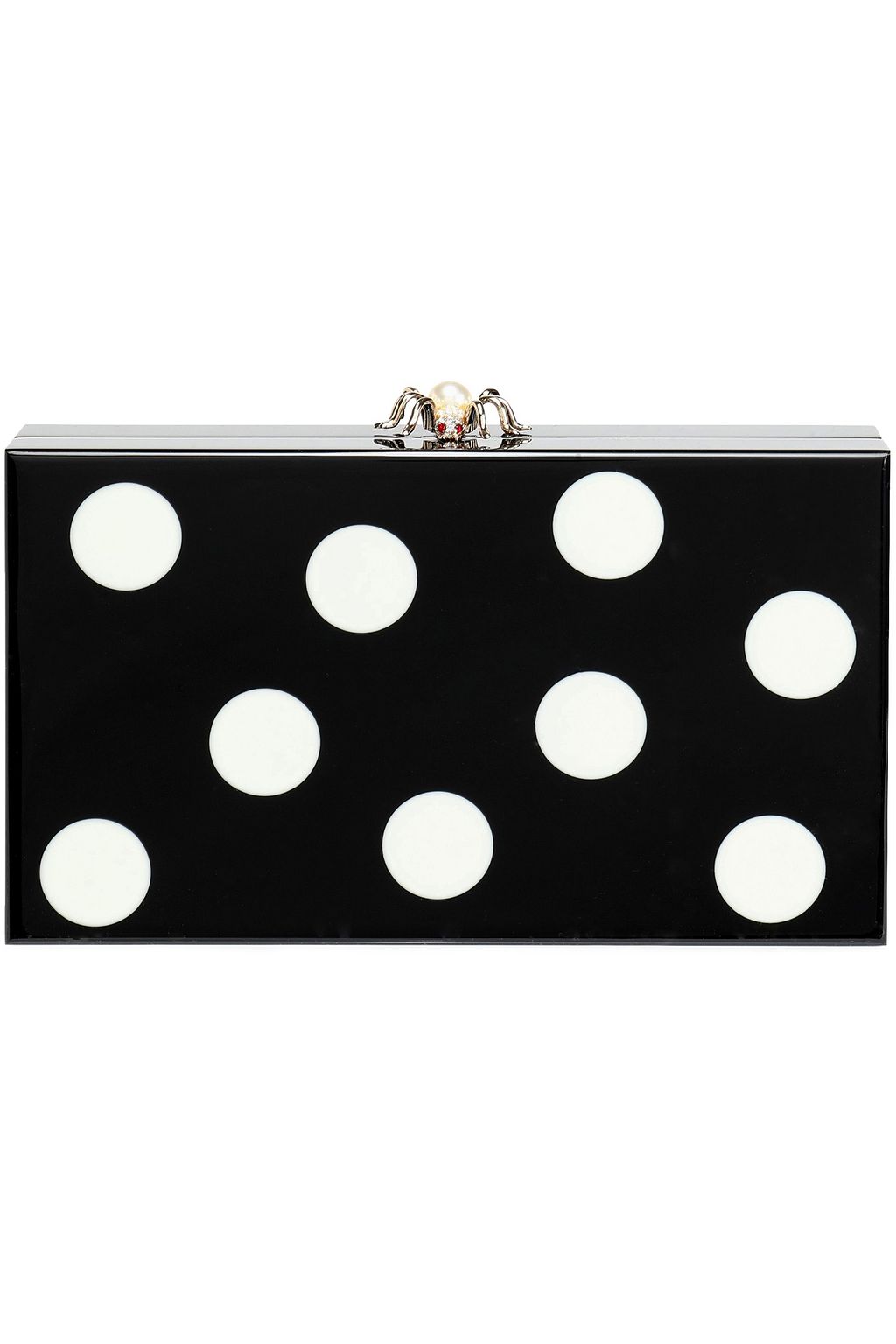 black and white polka dot clutch bag