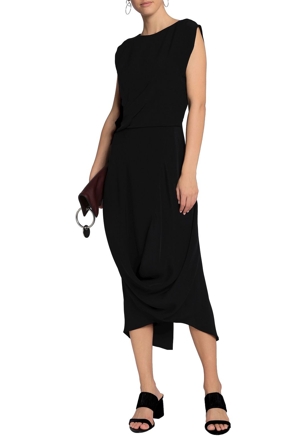 CHALAYAN 드레이프 장식 실크 크레이프 미디 드레스