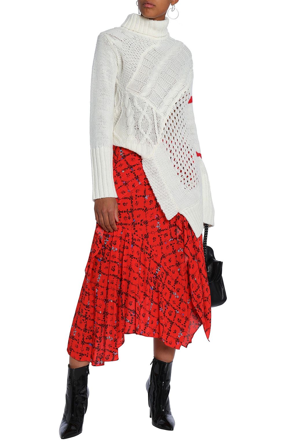 PREEN LINE Asymmetric floral-print crepe de chine skirt