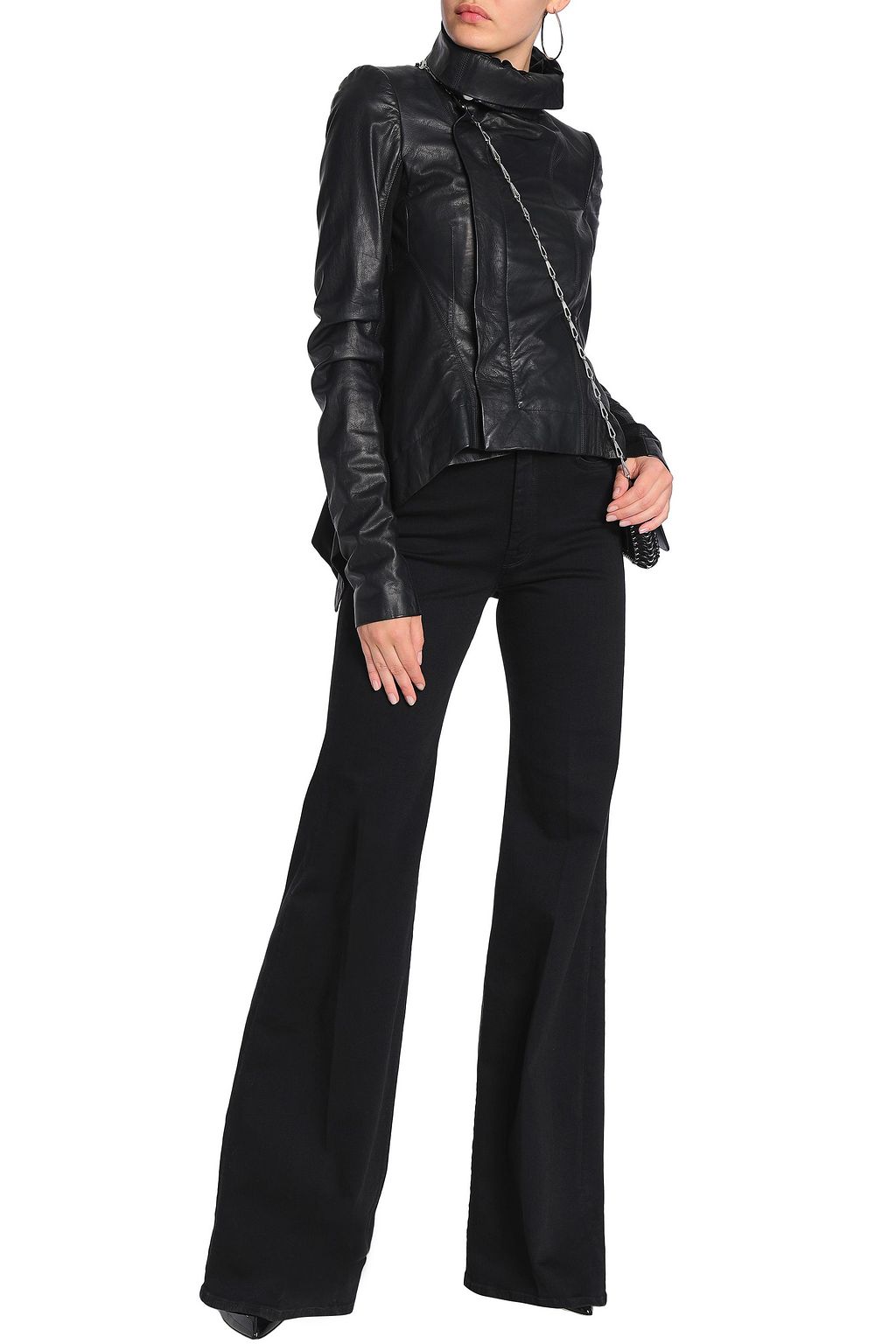 RICK OWENS Draped leather biker jacket