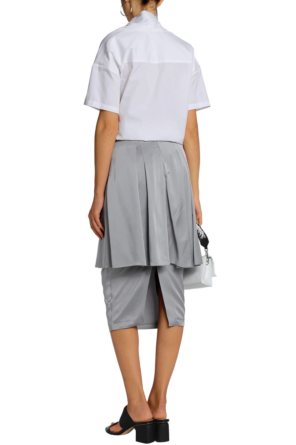 CHALAYAN Layered pleated satin-crepe skirt