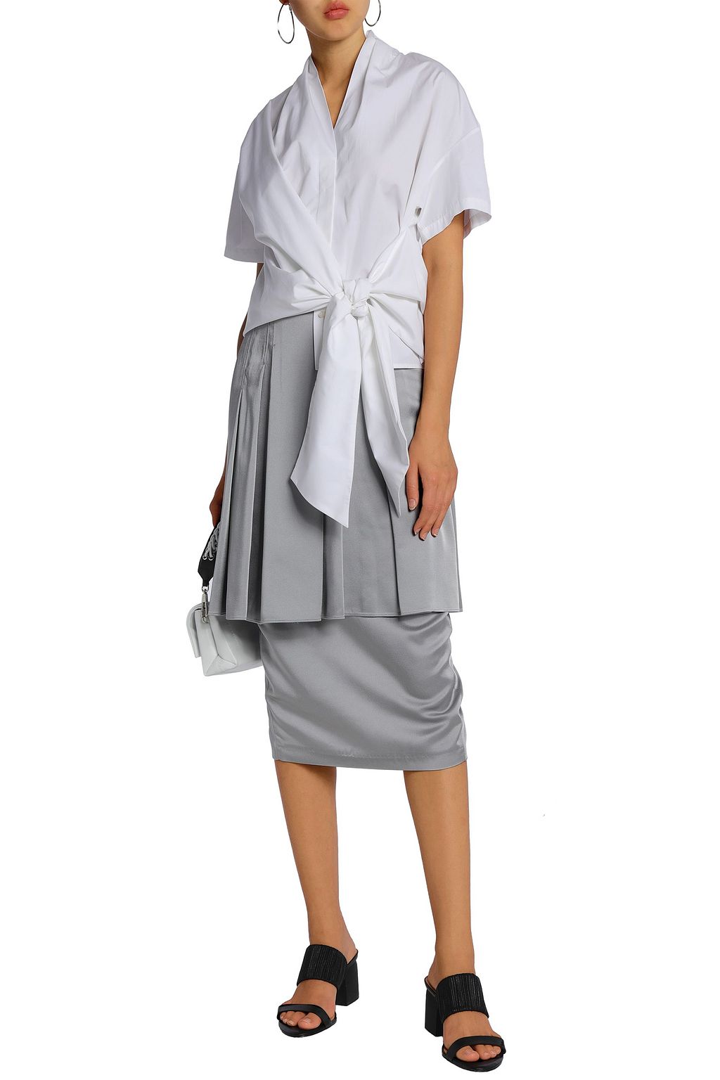 CHALAYAN Layered pleated satin-crepe skirt