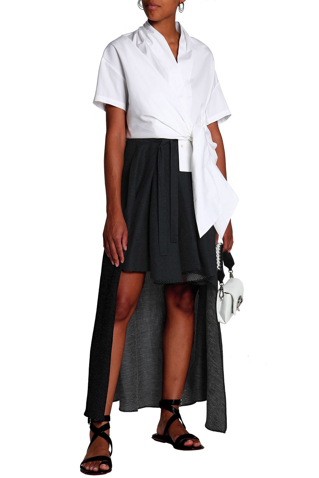 CHALAYAN Asymmetric polka-dot linen-blend skirt