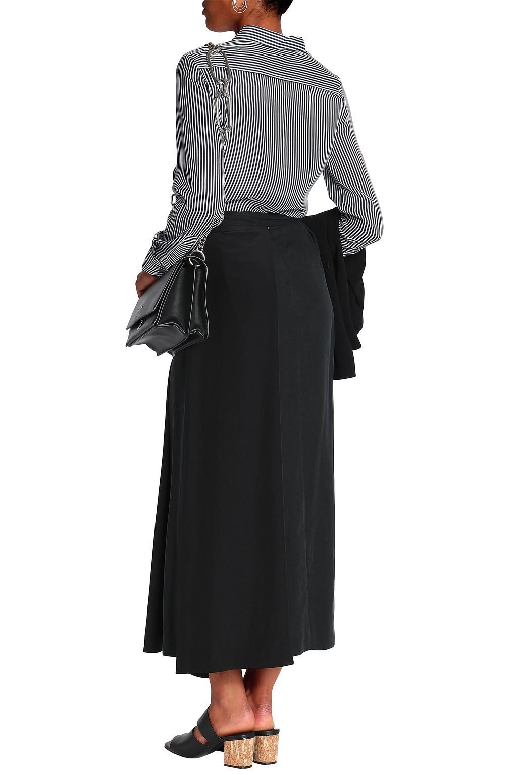 CHALAYAN Belted pleated twill midi skirt