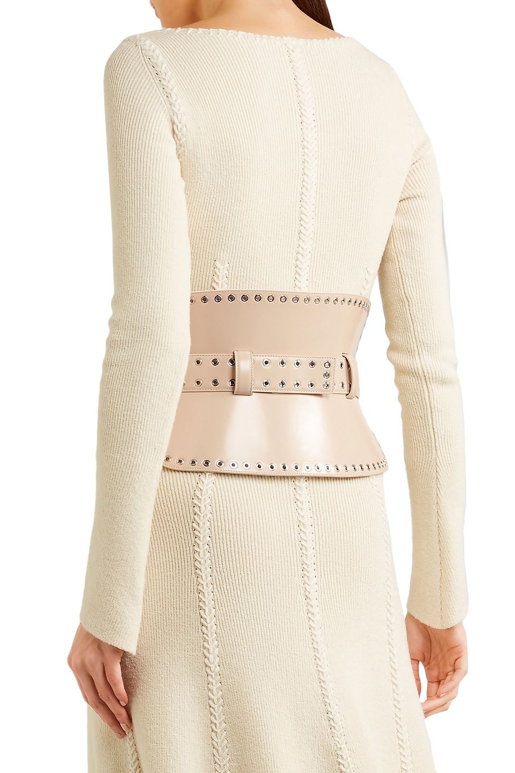 MCQUEEN Eyelet-embellished leather waist belt