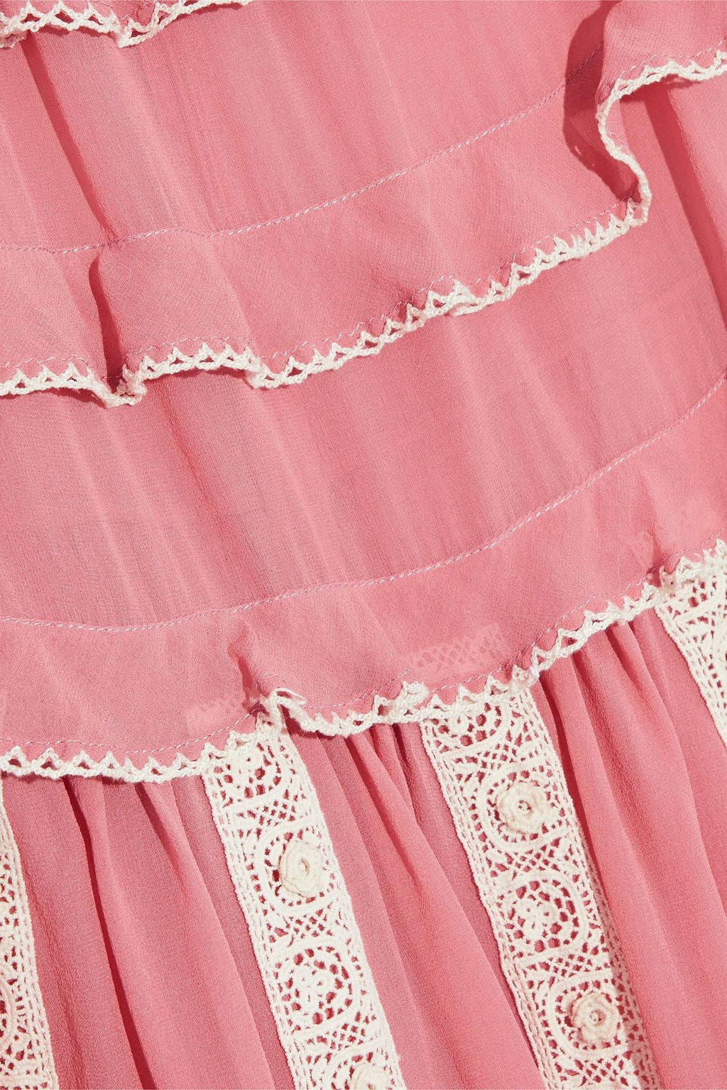 REDVALENTINO Off-the-shoulder ruffled lace-trimmed silk-chiffon mini dress