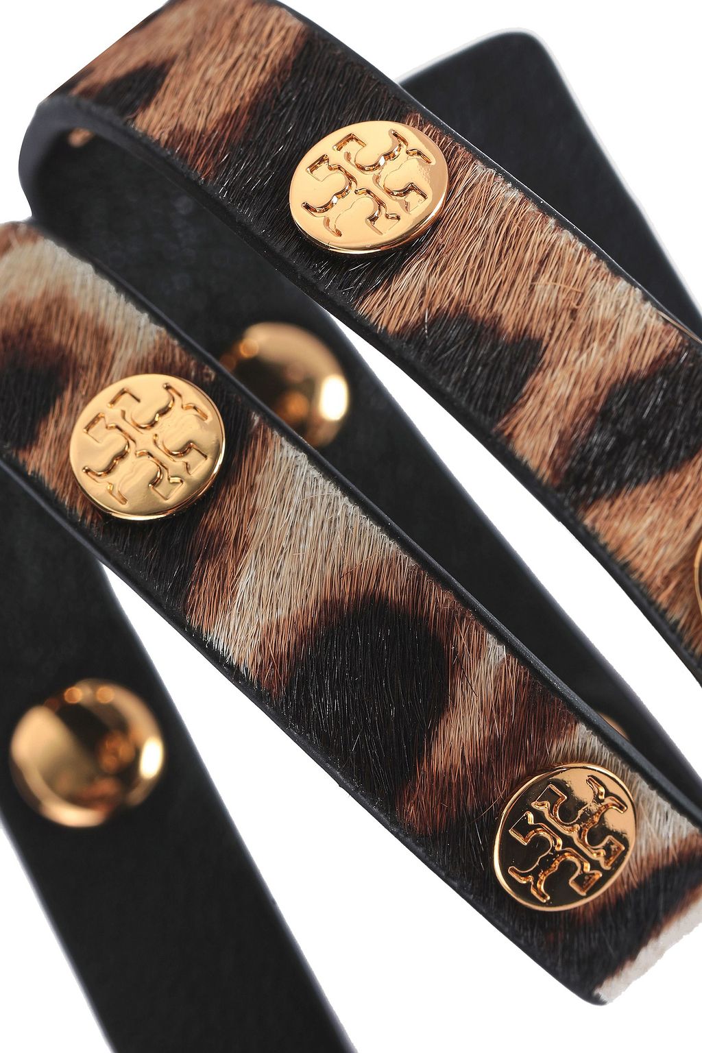TORY BURCH Gold-tone and leopard-print calf hair wrap bracelet