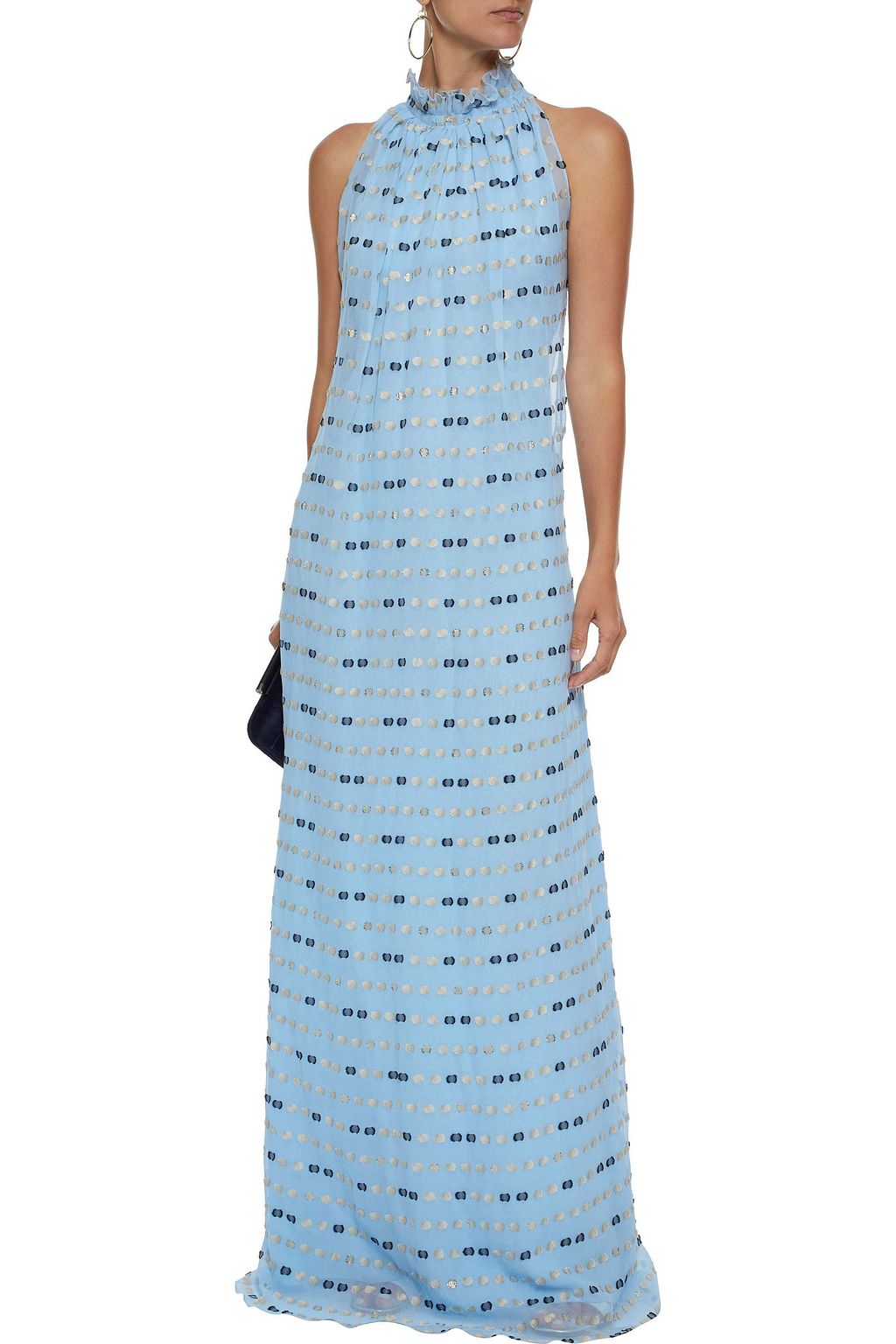 VIONNET Tulle-trimmed silk-blend fil coupé georgette maxi dress