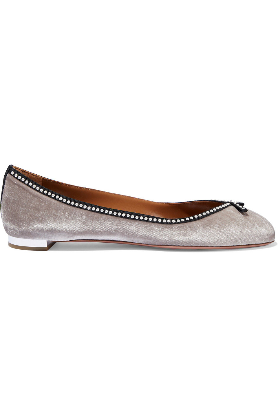 Aquazzura Woman Lou Lou Faux Pearl-embellished Velvet Ballet Flats Mushroom Size 40