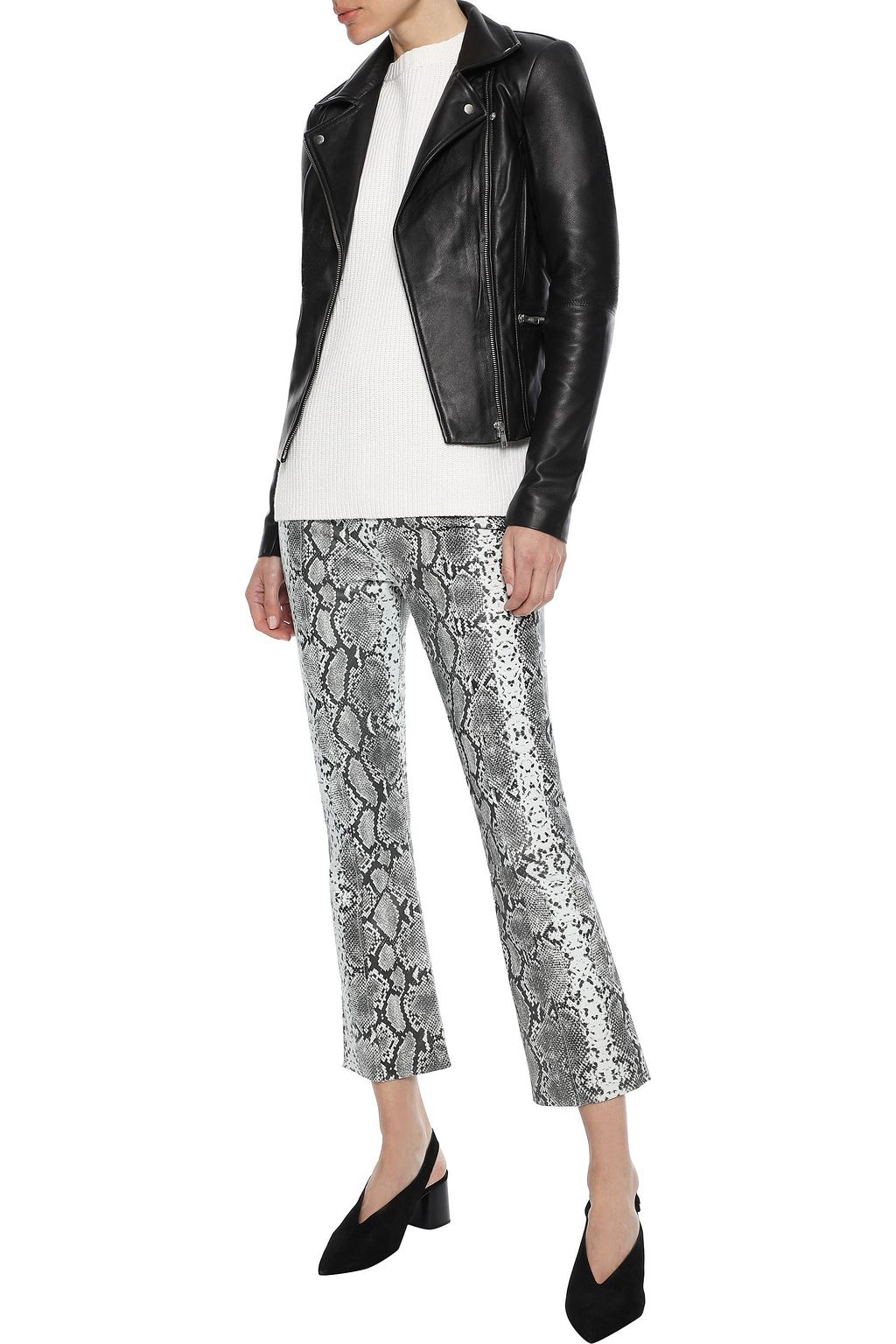 IRIS & INK Lovisa ribbed knit-paneled leather biker jacket