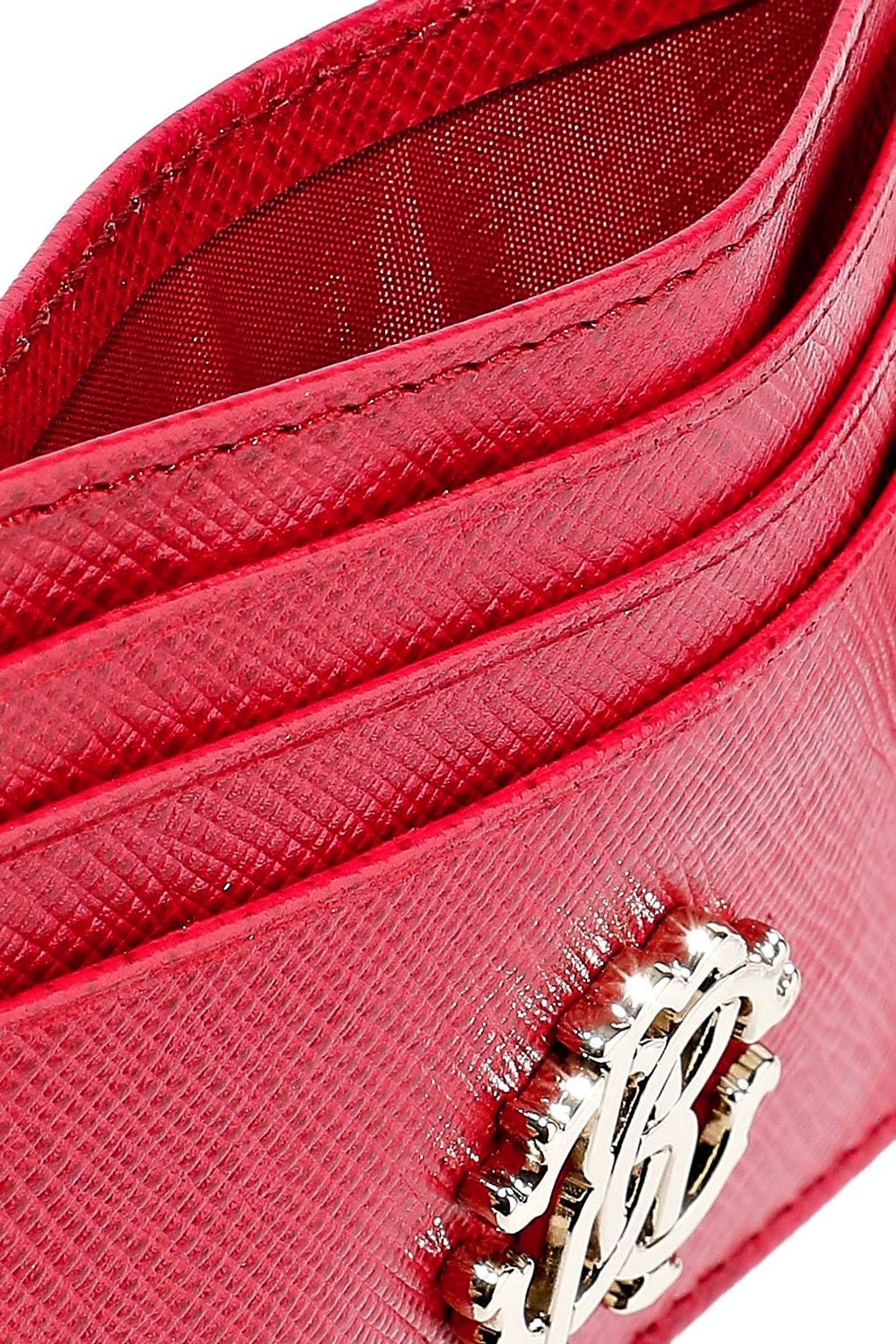 ROBERTO CAVALLI Logo-embellished textured-leather cardholder