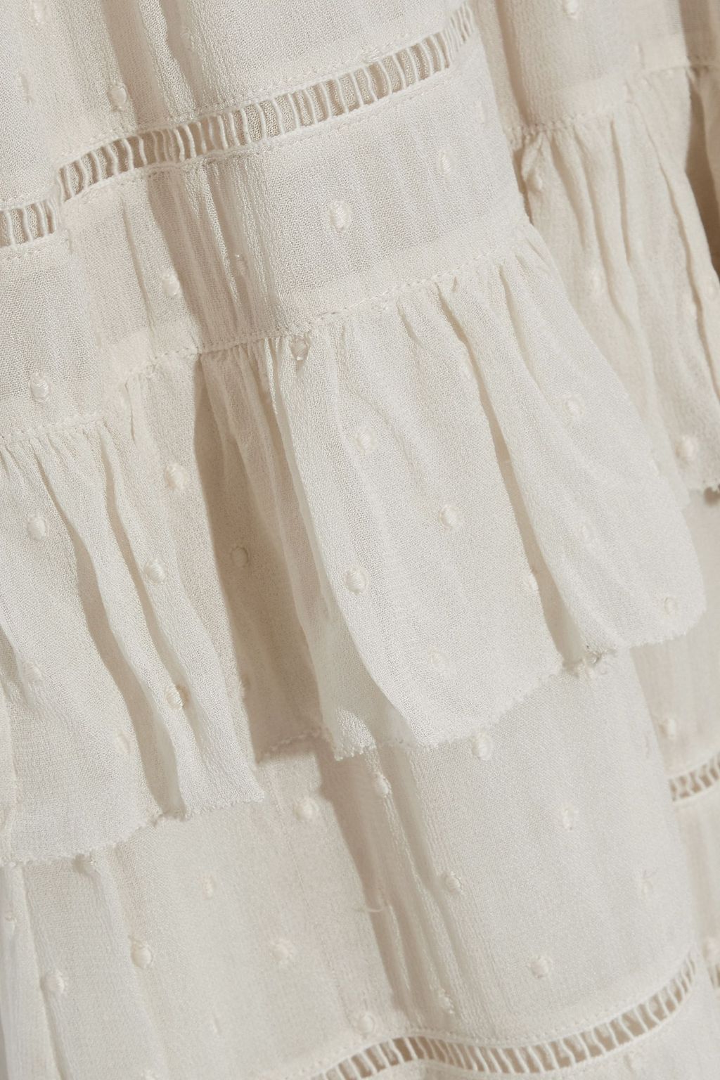 LOVE SAM Papillon point d'esprit-paneled tiered Swiss-dot chiffon maxi dress