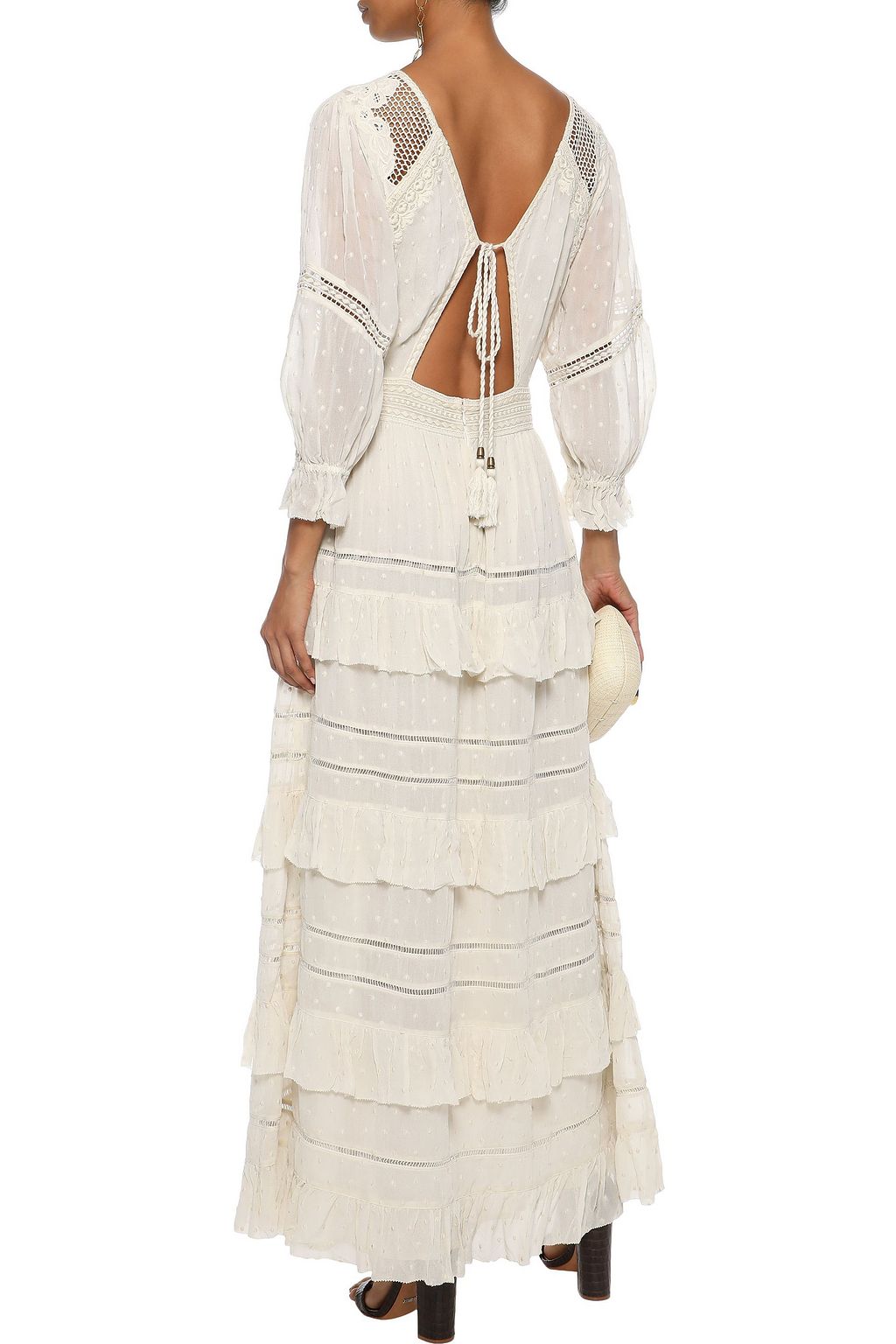 LOVE SAM Papillon point d'esprit-paneled tiered Swiss-dot chiffon maxi dress