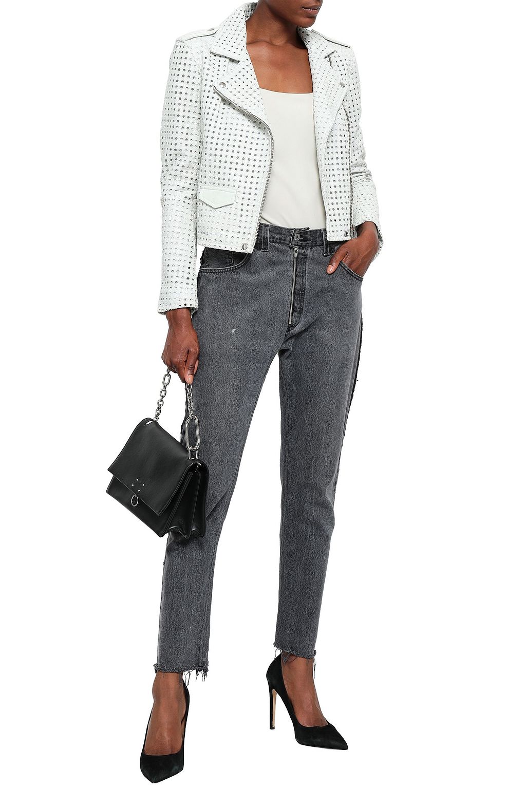 IRO Eyelet-embellished leather biker jacket