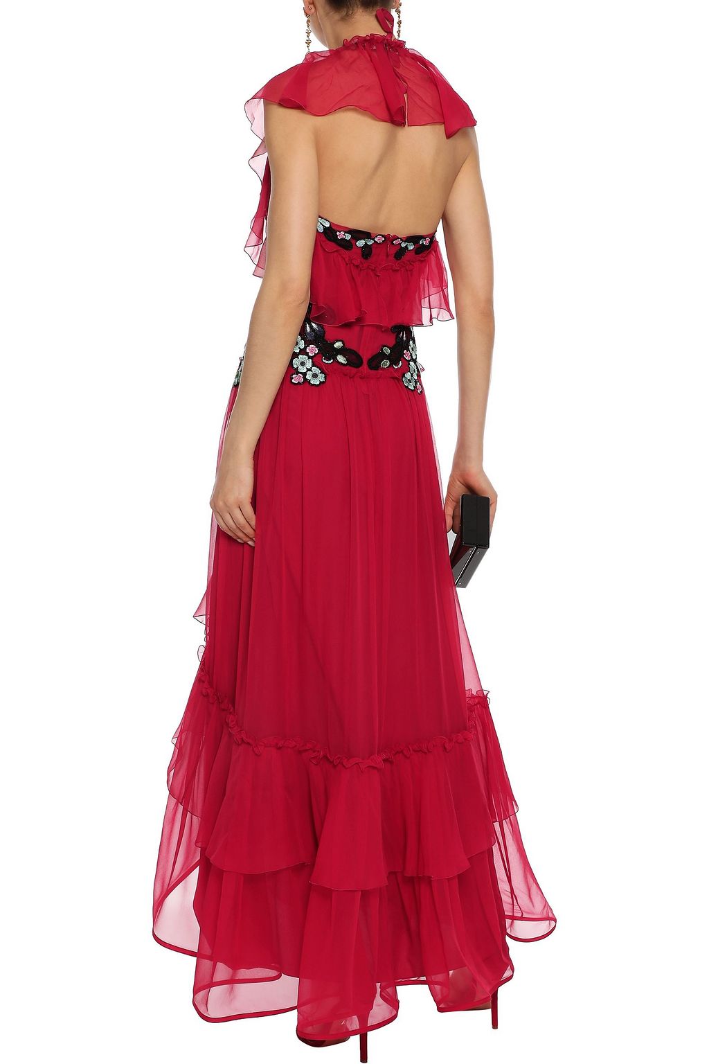 ALBERTA FERRETTI Embellished tulle-paneled ruffled silk-chiffon gown