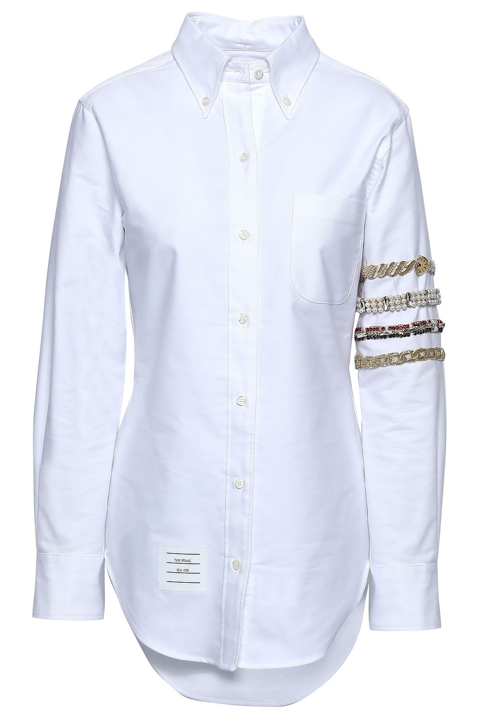 Thom Browne Embellished Cotton Oxford Shirt In White