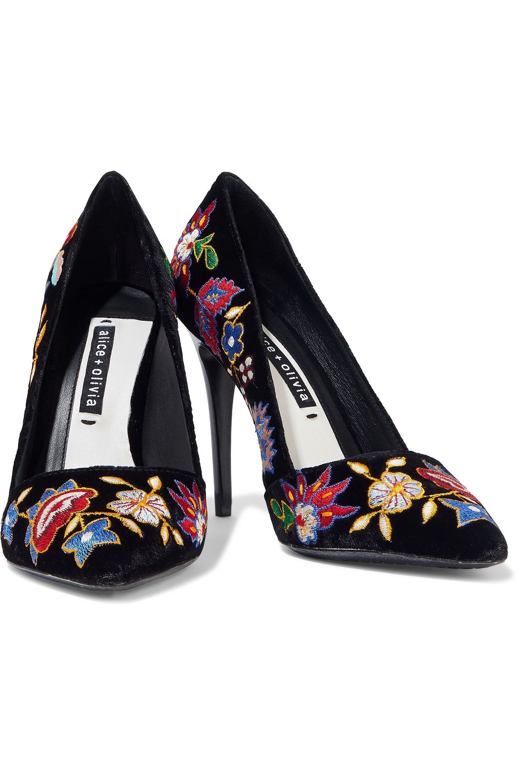 ALICE + OLIVIA Dina embroidered velvet pumps