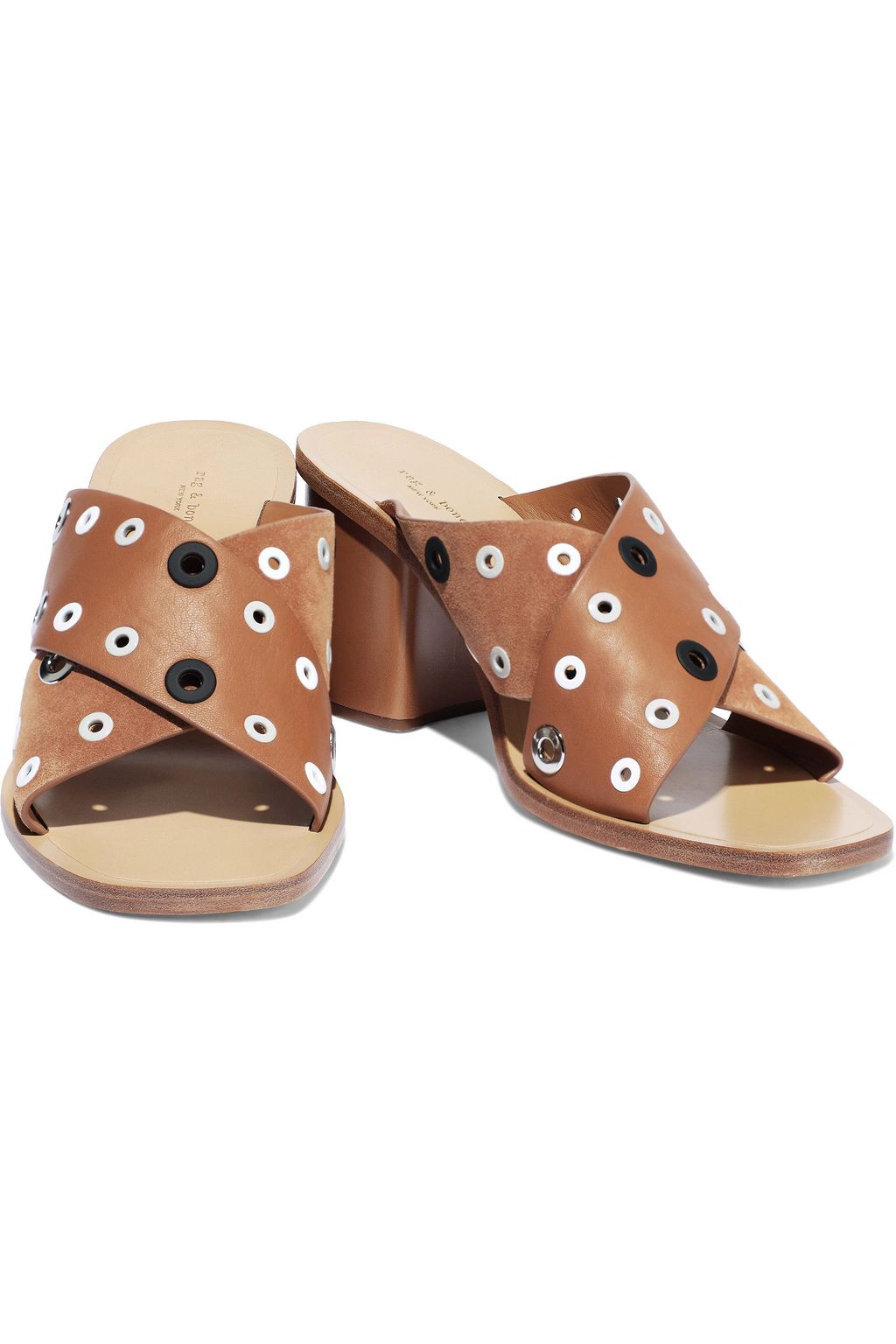 RAG & BONE Paige eyelet-embellished leather and suede mules