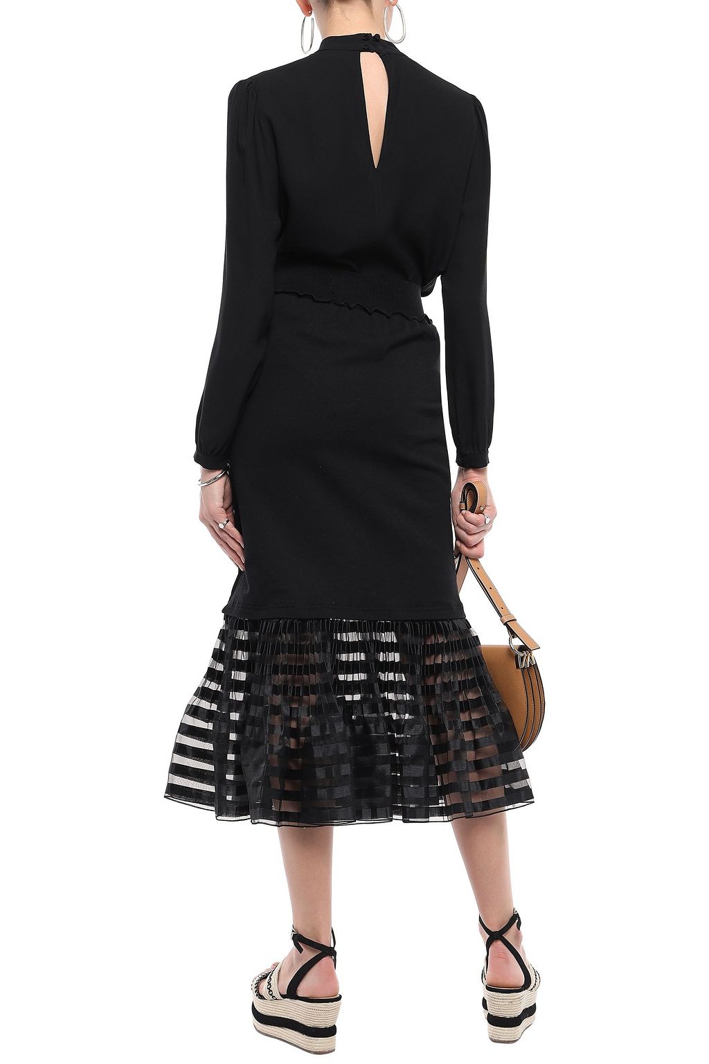 J.W.ANDERSON Fluted organza-trimmed French cotton-terry midi skirt