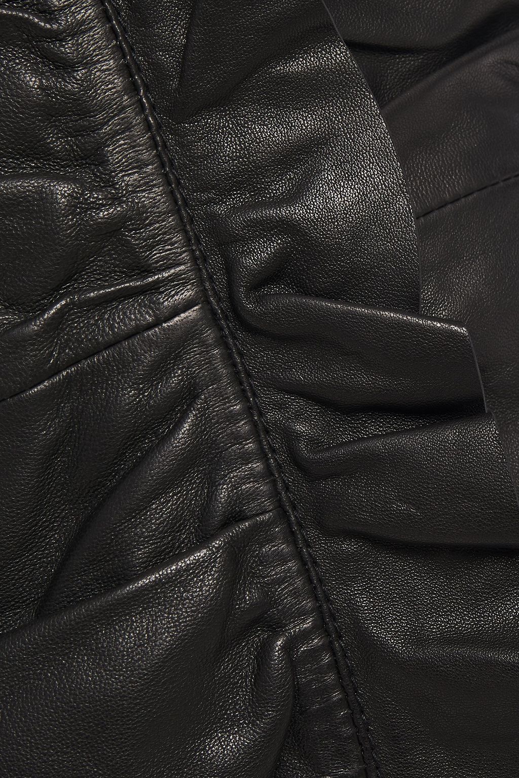IRO Ruffle-trimmed ruched leather mini dress