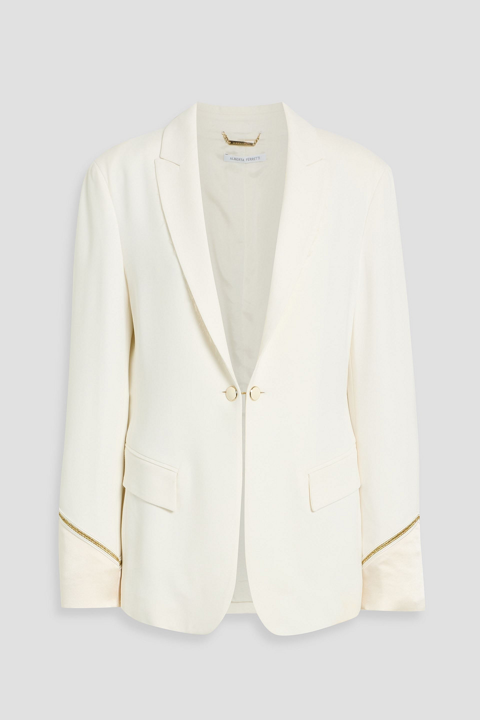 Alberta Ferretti Embroidered Satin-trimmed Crepe Blazer In White