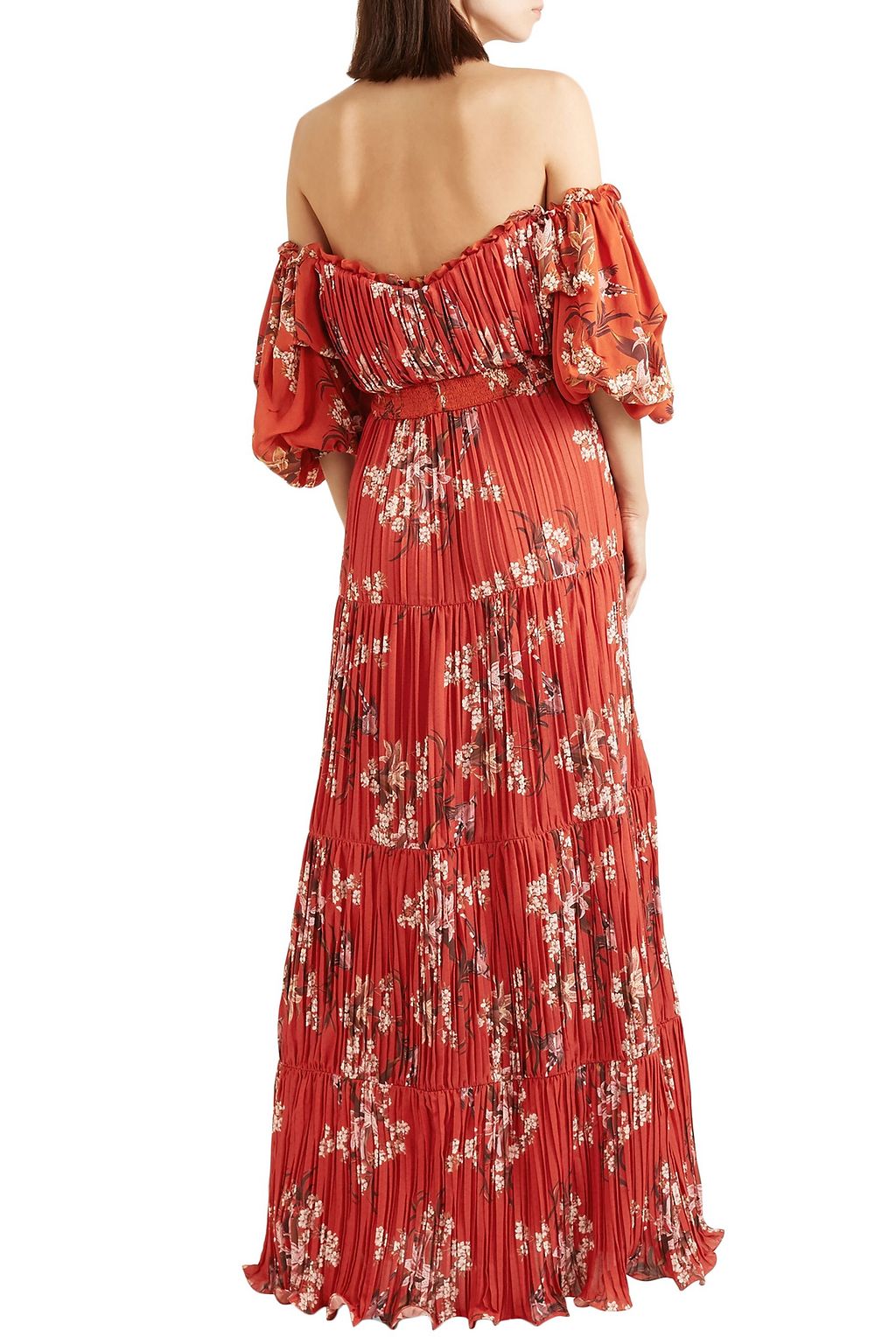 JOHANNA ORTIZ Viajes Del Alma off-the-shoulder printed plissé-georgette maxi dress