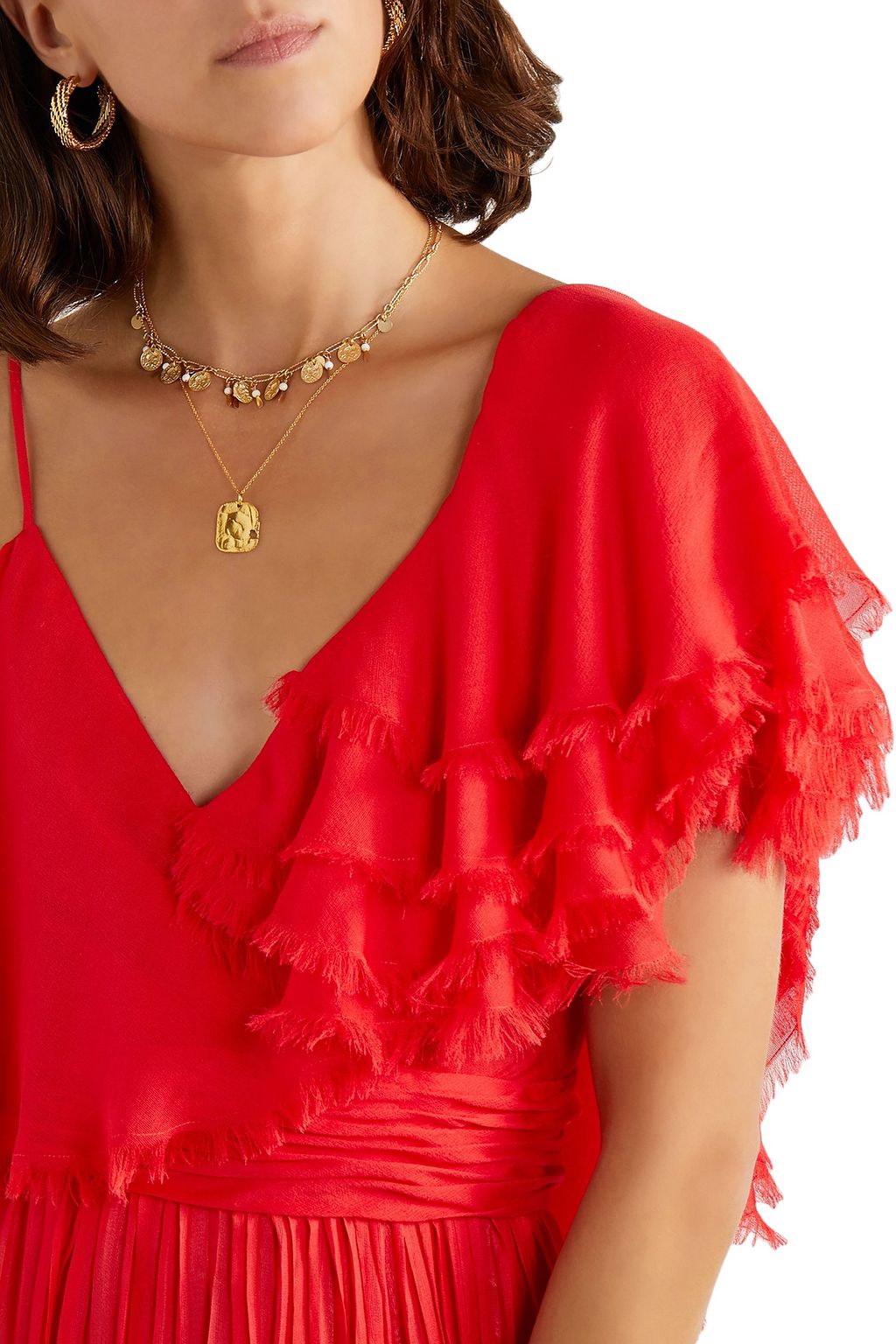JOHANNA ORTIZ Noche De Rosas asymmetric ruffled silk maxi dress