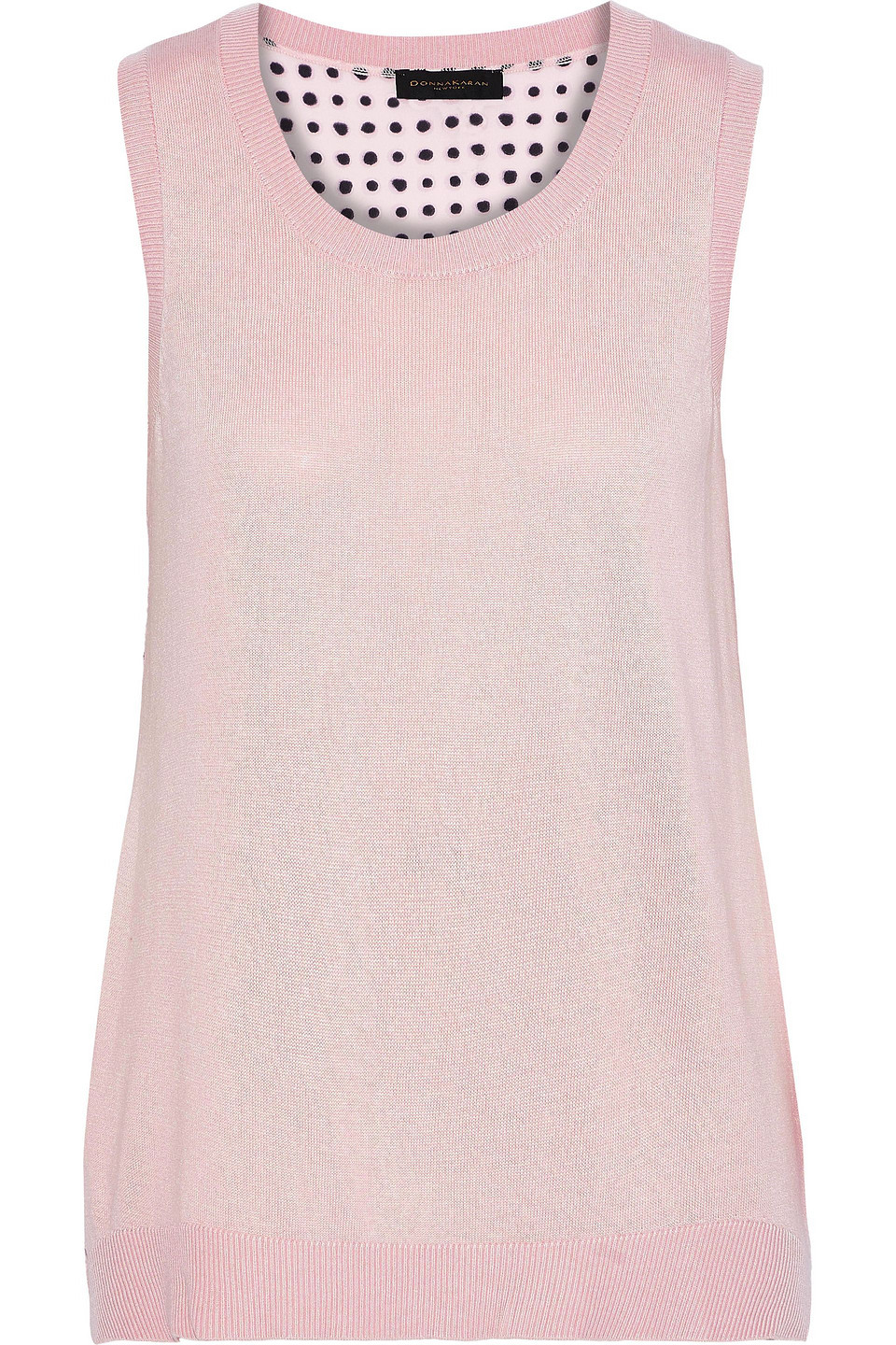 donna karan new york - printed crepe de chine-paneled knitted tank - pink - l