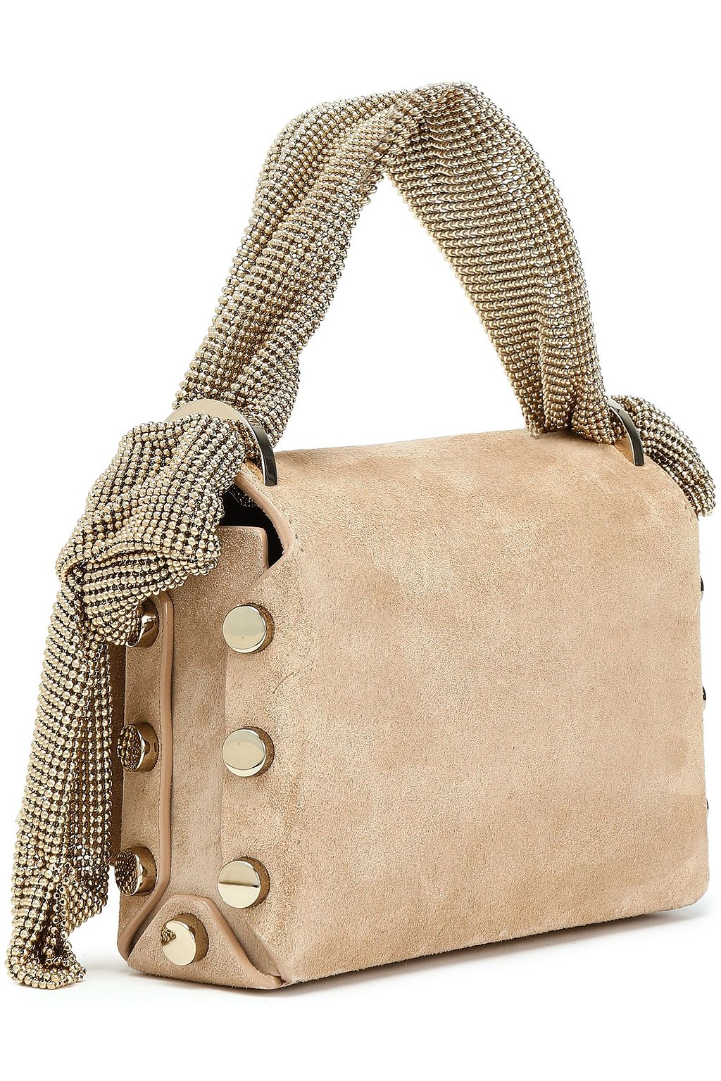 JIMMY CHOO Chainmail-trimmed suede tote