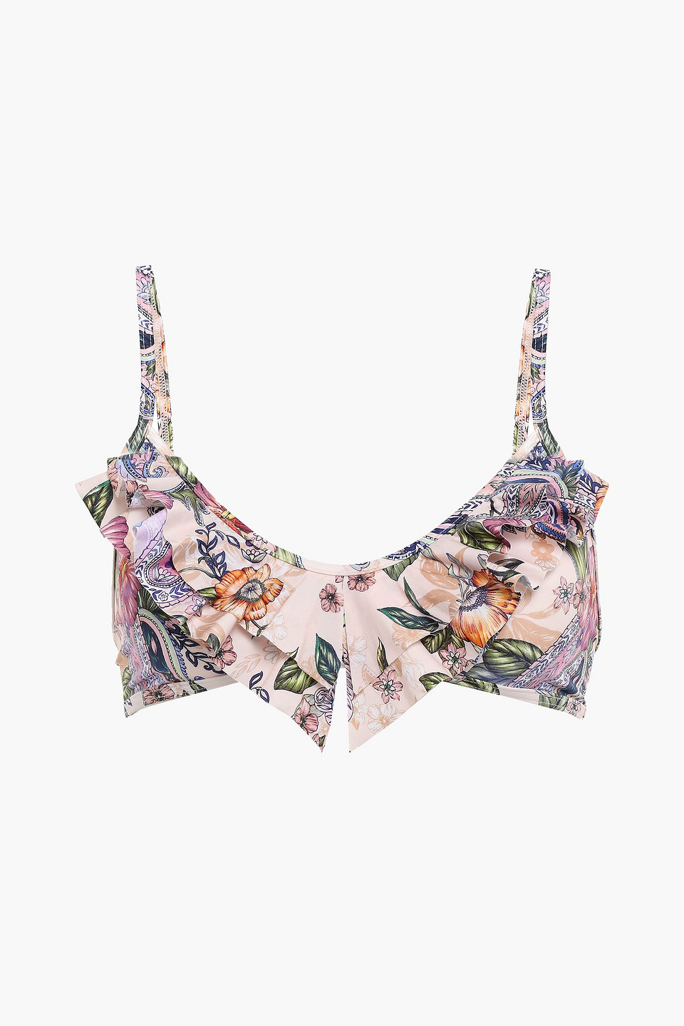Jets Australia By Jessika Allen Woman Gidget Ruffled Floral-print Bikini Top Peach Size 14
